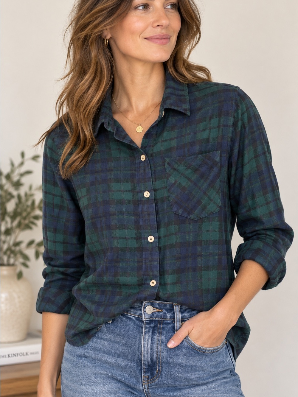 Dex Blackwatch Plaid Flannel Button-Down Shirt – Size Small